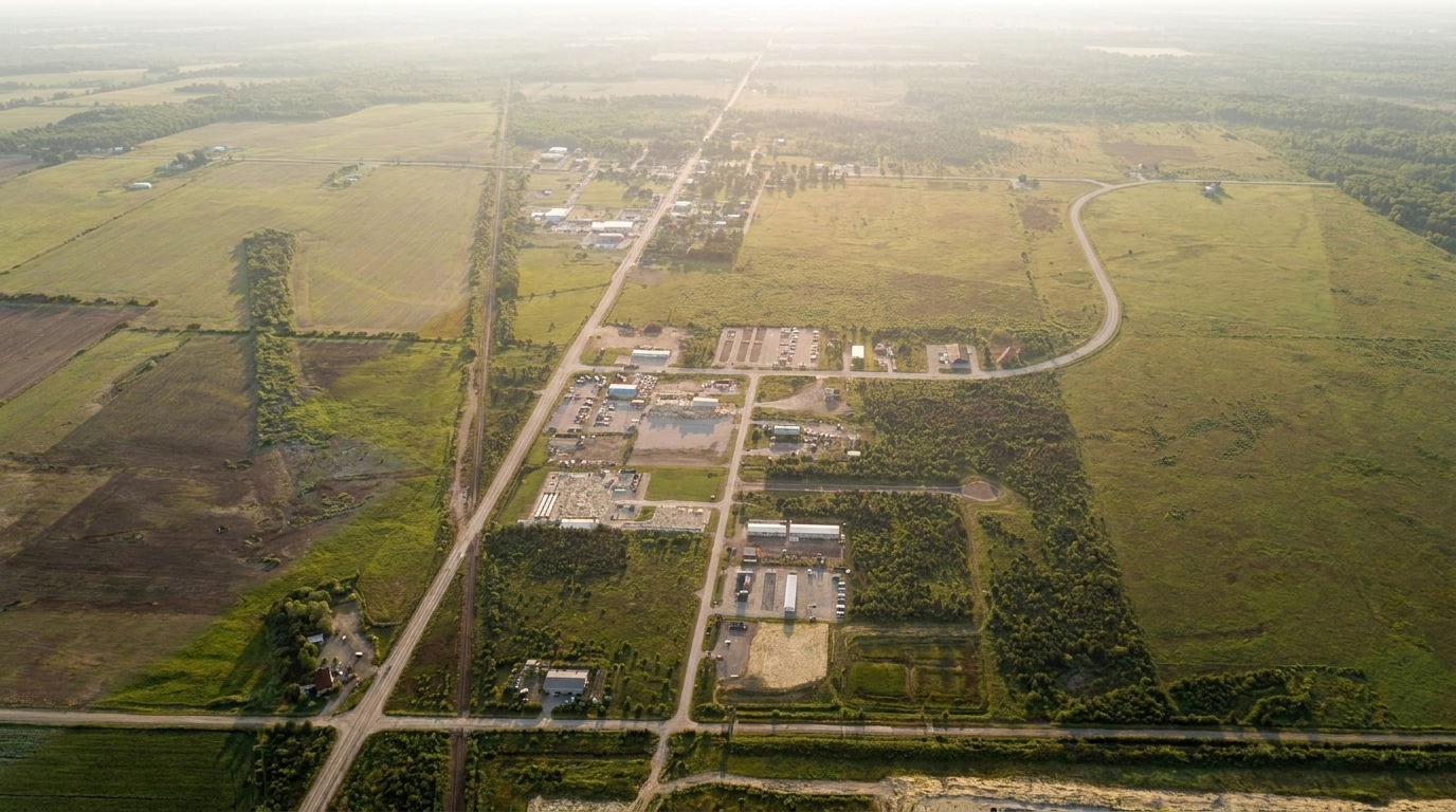 Aerial view of Ramara Industrial Park site, Simcoe County Ontario